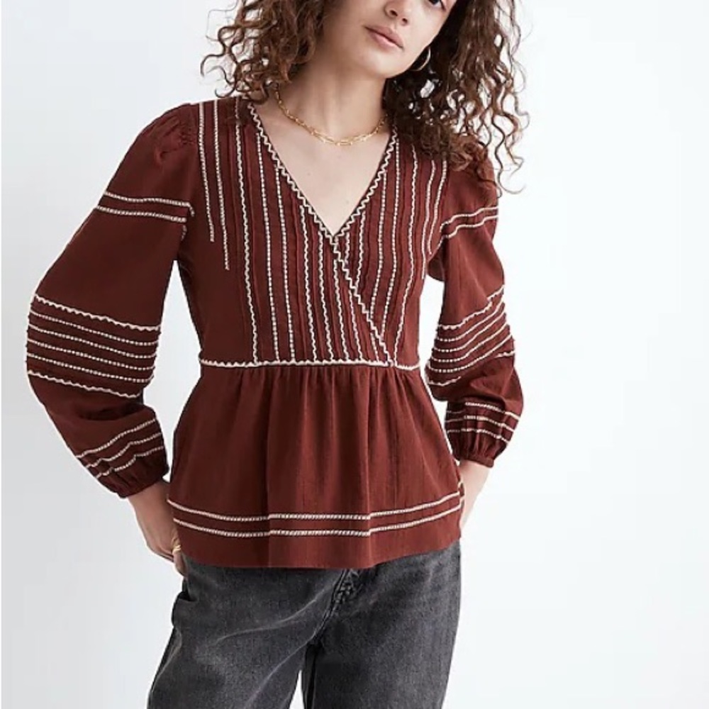 Madewell Sienna Embroidered Boho Peasant Blouse M